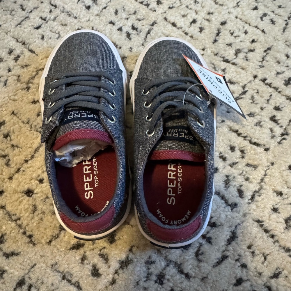 Sperry Charcoal and Burgundy Toddler Boat Shoes